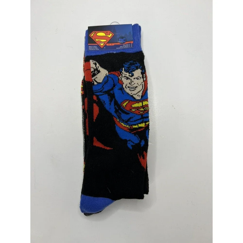 2-Pair Superman Flying Punch and Repeating Symbols Pack of Crew Socks